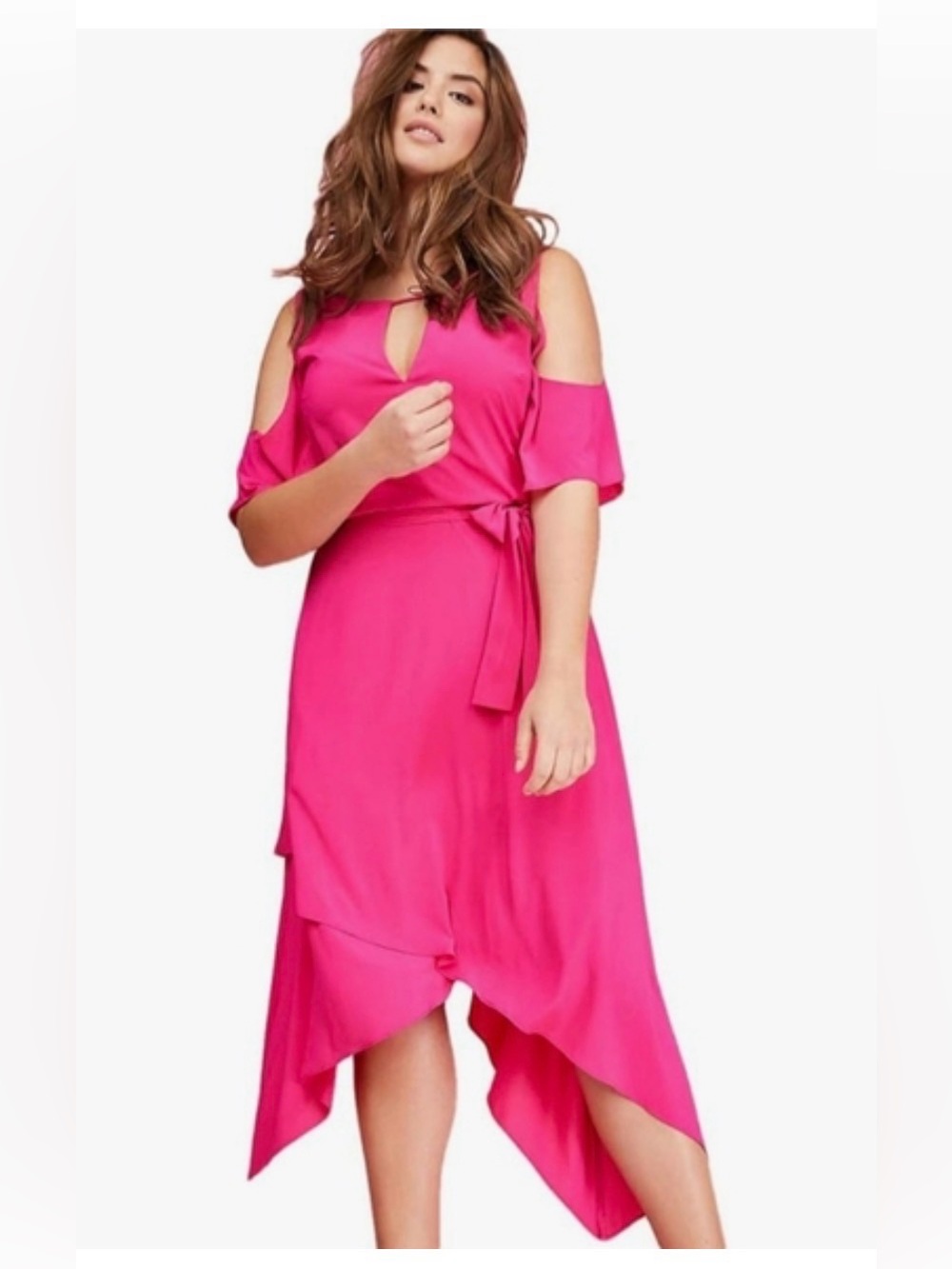 Lane Bryant Cold-Shoulder Pink Midi Dress 18